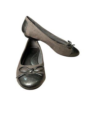 Karen Scott Gray Black Suede Metallic Cap Toe Ballet Flats Womens 6.5 Bow Detail